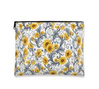 Borsa per il trucco floreale, borsa da viaggio vintage medievale per cosmetici, da donna, piccola borsa portatile in tela con cerniera, borsa da toilette primaverile per la cura della pelle, Giallo