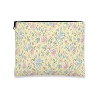 Borsa per il trucco floreale, borsa da viaggio vintage pastorale per donne, piccola borsa portatile in tela con cerniera, borsa da toilette primaverile per la cura della pelle, Giallo, 7x9 Inch