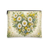 Borsa per il trucco floreale, borsa da viaggio vintage romantica per cosmetici, da donna, piccola borsa portatile in tela con cerniera, borsa da toilette primaverile per la cura della pelle, Giallo