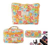 Borsa per il trucco floreale, borsa per il trucco in cotone, borsa da viaggio trapuntata estetica per articoli da toeletta estetici per donne e ragazze, multifunzione, Love Graffiti Borsa a Mano