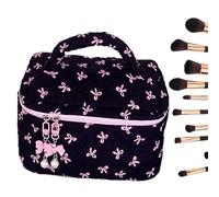 Borsa per il trucco floreale, borsa per trucco trapuntato, Contratto trapuntato a prua per il trucco, Contenitori da toeletta da viaggio, custodia per supporto cosmetico a grande capacità, riutilizzab
