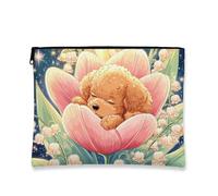 Borsa per il trucco floreale con cane, barboncino che dorme, organizer da viaggio per donne, borsa portatile con cerniera, borsa da toilette per la cura della pelle per festival di primavera, Pesca