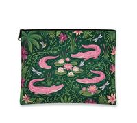 Borsa per il trucco floreale con coccodrillo, borsa da viaggio per cosmetici tropicali con coccodrillo, borsa da viaggio per donne, organizer portatile in tela con cerniera, borsa da toilette estiva