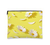 Borsa per il trucco floreale con crisantemo, borsa da viaggio per cosmetici da donna, organizer portatile in tela con cerniera, borsa da toilette per la cura della pelle primaverile, Giallo, 7x9 Inch