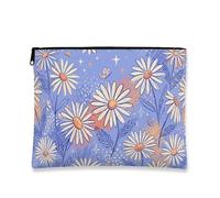 Borsa per il trucco floreale con crisantemo, borsa da viaggio per cosmetici vintage blu per donne, organizer portatile in tela con cerniera, borsa da toilette primaverile per la cura della pelle, Blu