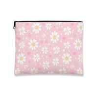 Borsa per il trucco floreale con crisantemo, graziosa borsa da viaggio per cosmetici da donna, organizer portatile in tela con cerniera, borsa da toilette primaverile per la cura della pelle, Pesca
