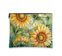 Borsa per il trucco floreale con libellula, borsa da viaggio per cosmetici vintage botanica con girasole per donne, piccola borsa portatile in tela con cerniera, regalo di primavera per la cura della