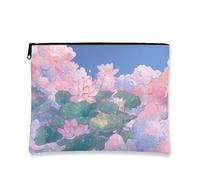 Borsa per il trucco floreale con ninfea, astuccio da viaggio per cosmetici da donna, organizer portatile con cerniera, borsa da toilette per la cura della pelle dei festival di primavera, Pastello