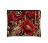 Borsa per il trucco floreale con papavero, elegante borsa da viaggio vintage per cosmetici, da donna, piccola borsa portatile in tela con cerniera, regalo per festival estivi per la cura della pelle