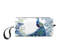 Borsa per il trucco floreale con pavone resistente all'acqua, organizer da viaggio per donne e uomini, con piume, borsa per cosmetici bohémien, con cerniera, piccola borsa per attrezzi portatile