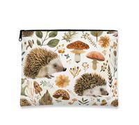 Borsa per il trucco floreale con riccio, borsa da viaggio vintage botanica per donne, piccola borsa portatile in tela con cerniera, borsa da toilette autunnale per la cura della pelle, bianco, 7x9