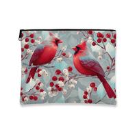 Borsa per il trucco floreale con uccelli, astuccio da viaggio vintage rosso cardinale per donne, organizer portatile in tela con cerniera, borsa da toilette invernale per la cura della pelle, Rosso