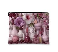 Borsa per il trucco floreale di pesca, organizer cosmetico botanico vintage per le donne, elegante borsa con cerniera per la cura della pelle e articoli da toeletta, scelta perfetta per