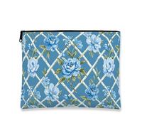 Borsa per il trucco floreale, elegante astuccio da viaggio vintage con fiore blu per donne, organizer portatile in tela con cerniera, borsa da toilette primaverile per la cura della pelle, Blu, 7x9