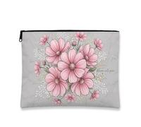 Borsa per il trucco floreale, elegante borsa da viaggio per cosmetici da donna, organizer portatile in tela con cerniera, borsa da toilette primaverile per la cura della pelle, Grigio, 7x9 Inch