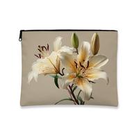 Borsa per il trucco floreale, elegante borsa da viaggio per cosmetici vintage con fiori di giglio per donne, piccola borsa portatile in tela con cerniera, regalo di primavera per la cura della pelle