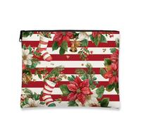 Borsa per il trucco floreale festiva, borsa da viaggio per cosmetici con stella di Natale rossa da donna, piccola borsa portatile in tela con cerniera, organizer per articoli da toeletta per la cura