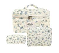 Borsa per il trucco floreale imbottita - 3 x borsa cosmetica imbottita in cotone | Borsa da toilette floreale imbottita leggera, borsa imbottita floreale vintage, set regalo per il trucco coccolare le