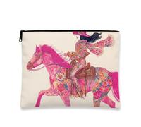 Borsa per il trucco floreale, motivo cavallo pesca e floreale, vintage, borsa da viaggio per donne, piccola borsa portatile in tela con cerniera, borsa regalo per festival, articoli da toeletta