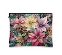 Borsa per il trucco floreale, motivo stella di Natale, borse da viaggio per cosmetici da donna, piccola borsa portatile in tela con cerniera, organizer per articoli da toeletta per la cura della pelle