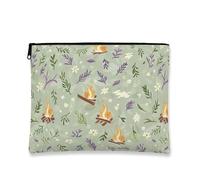 Borsa per il trucco floreale naturale, borse da viaggio cosmetiche con motivo a fuoco verde per donne, piccola borsa portatile in tela con cerniera, organizer per articoli da toeletta per la cura