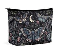 Borsa per il trucco floreale Night Garden Moth Moon per donna, borsa da viaggio per cosmetici, borsa in pelle PU resistente all'acqua con cerniera