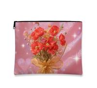 Borsa per il trucco floreale, papaveri rossi vintage botanico cosmetici da viaggio per donne, piccola borsa portatile in tela con cerniera, bel regalo per la cura della pelle borsa da toilette