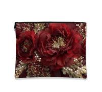 Borsa per il trucco floreale rossa, elegante pochette da viaggio per cosmetici da donna, piccola borsa portatile in tela con cerniera, regalo per le vacanze, borsa da toeletta per la cura della pelle