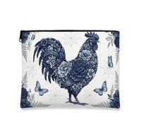 Borsa per il trucco floreale vintage a forma di gallo, blu navy, borsa da viaggio per cosmetici da donna, organizer portatile in tela con cerniera, borsa da toilette primaverile per la cura della