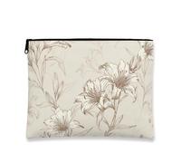 Borsa per il trucco floreale vintage, borsa da viaggio per cosmetici beige con giglio per donne, organizer portatile in tela con cerniera, borsa da toilette primaverile per la cura della pelle, Beige