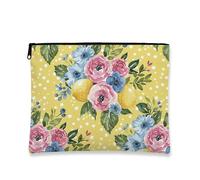 Borsa per il trucco floreale vintage, borsa da viaggio per cosmetici con fiori gialli per donne, piccola borsa portatile in tela con cerniera, borsa da toilette per la cura della pelle per festival di