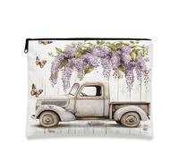 Borsa per il trucco floreale vintage, borsa da viaggio per cosmetici con glicine viola, organizer portatile in tela con cerniera, borsa da toilette primaverile per la cura della pelle, 17,8 x 22,9 cm