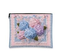 Borsa per il trucco floreale vintage, borsa da viaggio per cosmetici con ortensie blu per donne, organizer portatile con cerniera, borsa da toilette per la cura della pelle regalo per festival di