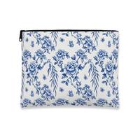 Borsa per il trucco floreale vintage, borsa da viaggio per cosmetici con peonia blu, organizer portatile in tela con cerniera, borsa da toilette primaverile per la cura della pelle, 17,8 x 22,9 cm