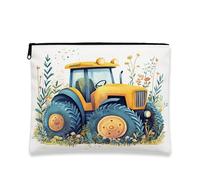 Borsa per il trucco floreale vintage, borsa da viaggio per cosmetici con trattore giallo per donne, organizer portatile in tela con cerniera, borsa da toilette primaverile per la cura della pelle