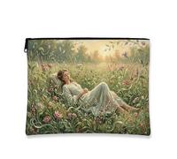 Borsa per il trucco floreale vintage, borsa da viaggio romantica da giardino verde per donne, organizer portatile in tela con cerniera, borsa da toilette primaverile per la cura della pelle, Verde
