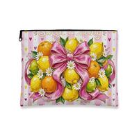 Borsa per il trucco floreale vintage, borsa per cosmetici con limone dolce e piccante per donne, organizer portatile in tela con cerniera, borsa da toilette da viaggio primaverile, Giallo, 7x9 Inch