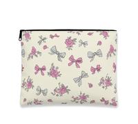 Borsa per il trucco floreale vintage, con fiocco di pesca e rosa, borsa da viaggio per donne, organizer portatile in tela con cerniera, borsa da toilette primaverile per la cura della pelle, Pesca