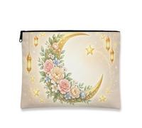 Borsa per il trucco floreale vintage con luna, elegante astuccio da viaggio per cosmetici stellato per donne, organizer portatile in tela con cerniera, borsa da toilette per la cura della pelle delle