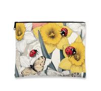 Borsa per il trucco floreale vintage, con narciso giallo e coccinella, borsa da viaggio per donne, organizer portatile in tela con cerniera, borsa da toilette primaverile per la cura della pelle