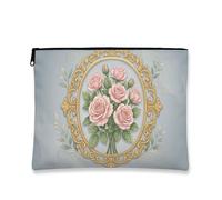Borsa per il trucco floreale vintage, elegante astuccio da viaggio per cosmetici con rose, organizer portatile in tela con cerniera, borsa da toilette primaverile per la cura della pelle, Grigio, 7x9