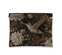 Borsa per il trucco floreale vintage, elegante borsa da viaggio per cosmetici con colibrì e perle per donne, organizer portatile con cerniera, borsa per la cura della pelle per festival di primavera