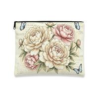 Borsa per il trucco floreale vintage, elegante pochette da viaggio per cosmetici con peonia per donne, organizer portatile in tela con cerniera, borsa da toilette primaverile per la cura della pelle
