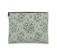 Borsa per il trucco floreale vintage, elegante pochette da viaggio per cosmetici con peonia verde per donne, organizer portatile in tela con cerniera, borsa da toilette primaverile per la cura della
