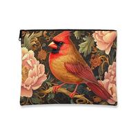 Borsa per il trucco floreale vintage, pochette da viaggio per cosmetici da donna con cardinale, organizer portatile in tela con cerniera, borsa da toilette per la cura della pelle primaverile 7x9 po