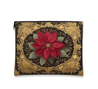 Borsa per il trucco floreale vintage, pochette da viaggio per cosmetici natalizia con stella di Natale rossa per donna, organizer portatile in tela con cerniera, borsa da toilette natalizia per la cu