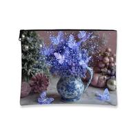 Borsa per il trucco floreale, viola farfalla, astuccio da viaggio vintage per cosmetici, da donna, organizer portatile con cerniera, regalo per le vacanze, borsa da toeletta per la cura della pelle