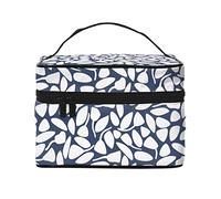 Borsa per il trucco Floret senza cuciture, da viaggio cosmetici da donna e ragazza, grande organizer, toeletta portatile, blu indaco