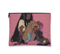 Borsa per il trucco funky, borsa da viaggio con grafica a stelle di pesca per donne, piccola borsa portatile in tela con cerniera, borsa da toeletta regalo per tutti i giorni, Pesca, 7x9 Inch