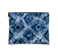 Borsa per il trucco geometrica, blu tie-dye borse da viaggio per le donne, piccola borsa portatile in tela con cerniera, organizer per articoli da toeletta regalo festival, Blu, 7x9 Inch, Diamante